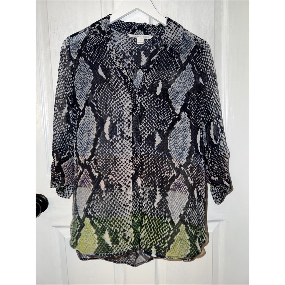 DVF Diane Von Furstenberg Lorelei Python Print Silk Chiffon Blouse Size 4